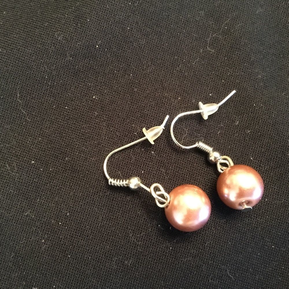 Faux Bronze Pearl Earrings on Silvertone Fish Hook Wires